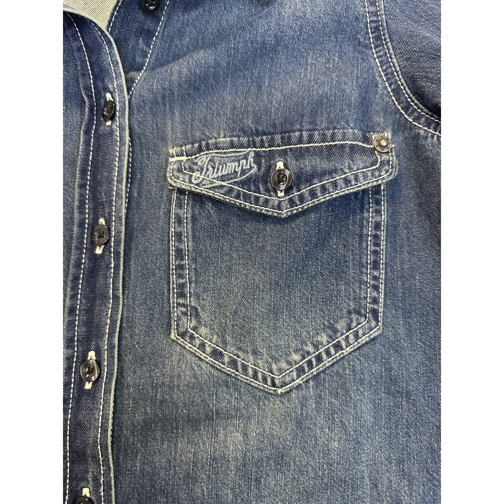 Triumph Motorcycles Denim Button Front Shirt Western Cotton Blue Women's Small - Picture 6 of 15